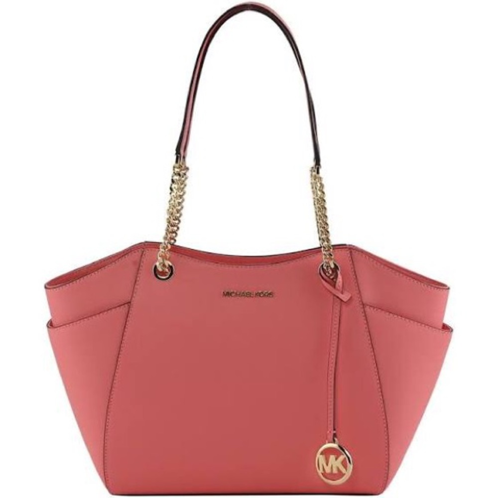 NWT Brand New Michael Kors MK LG Chain Jet Set Shoulder Tote Bag Pink Coral